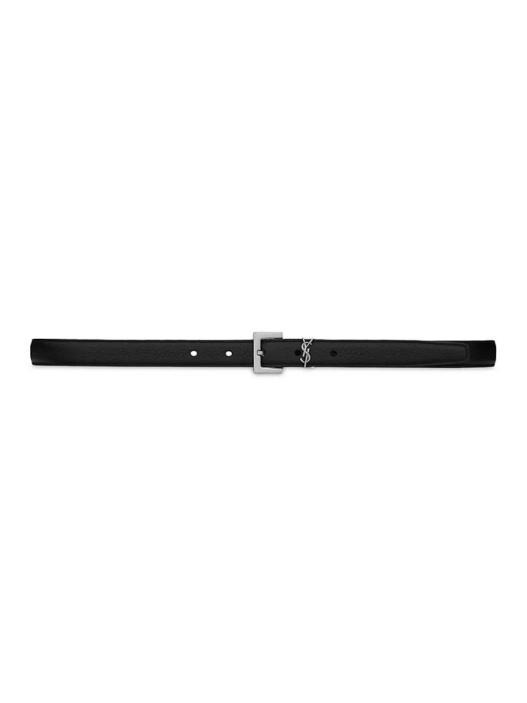 Cassandre Thin Belt With Square Buckle Grained Leather