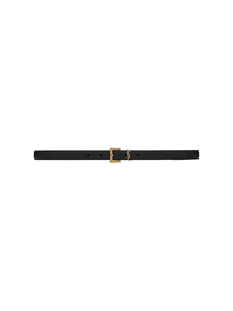 Cassandre Thin Belt with Square Buckle Grained Leather