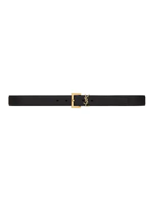 Grained Leather Logo Belt