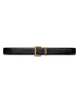 Cassandre Belt With Square Buckle Crocodile Embossed Leather