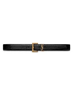 Cassandre Belt With Square Buckle Crocodile Embossed Leather