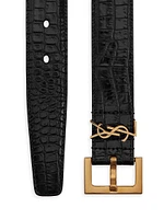 Cassandre Belt With Square Buckle Crocodile Embossed Leather