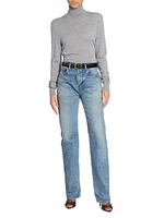 Cassandre Belt With Square Buckle Crocodile Embossed Leather