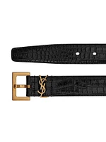 Cassandre Belt With Square Buckle Crocodile Embossed Leather