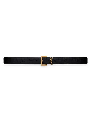 Cassandre Belt With Square Buckle Crocodile-embossed Leather