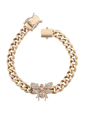 Honey Queen Bee 14K Rose Gold & Diamond Curb Chain Bracelet