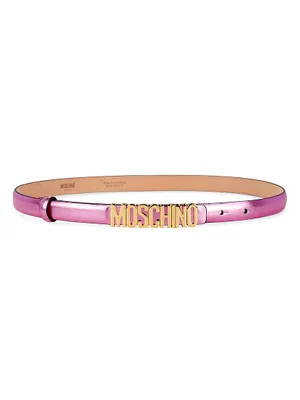 Metallic Logo Leather Belt