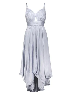 Asymmetric Pleated Satin Midi-Dress