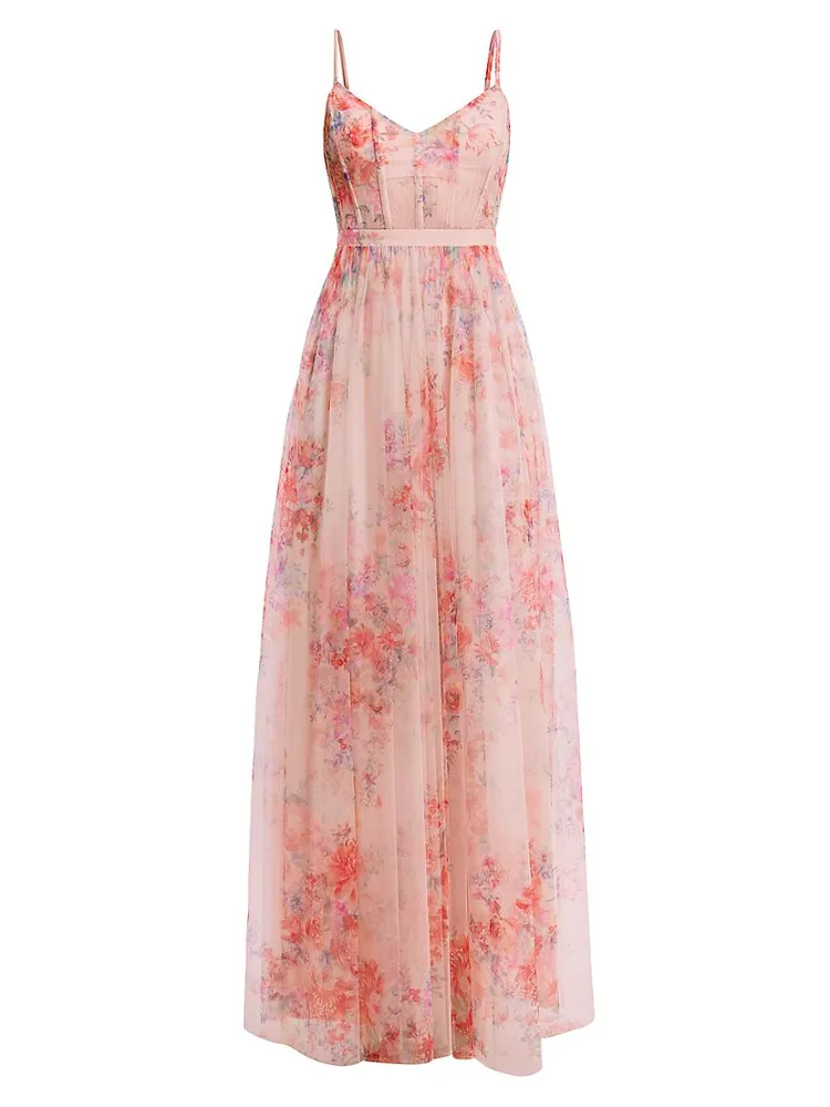 Floral Tulle Sleeveless Gown