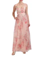 Floral Tulle Sleeveless Gown