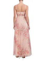 Floral Tulle Sleeveless Gown