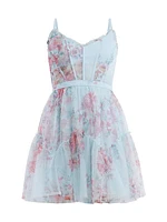 Sleeveless Floral Tulle Minidress