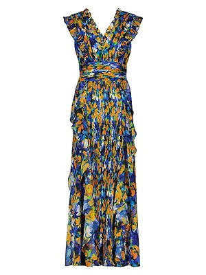 Printed Pleated Ruffle Gown