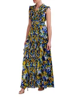 Printed Pleated Ruffle Gown