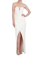 Split Strapless Crepe Gown