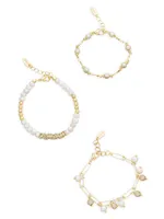 Pearl Party 18K Gold-Plate, Pearl & Cubic Zirconia Bracelet 3-Piece Set