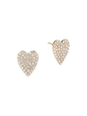 Flawless 14K Yellow Gold & 0.66 TCW Diamond Heart Stud Earrings