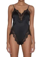 Lace-Trim Stretch-Silk Teddy