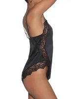 Lace-Trim Stretch-Silk Teddy