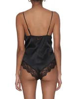 Lace-Trim Stretch-Silk Teddy