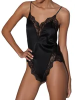 Lace-Trim Stretch-Silk Teddy