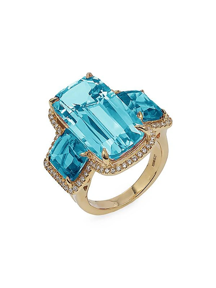 Gossip 18K Yellow Gold, Blue Topaz & 0.33 TCW Diamonds Ring