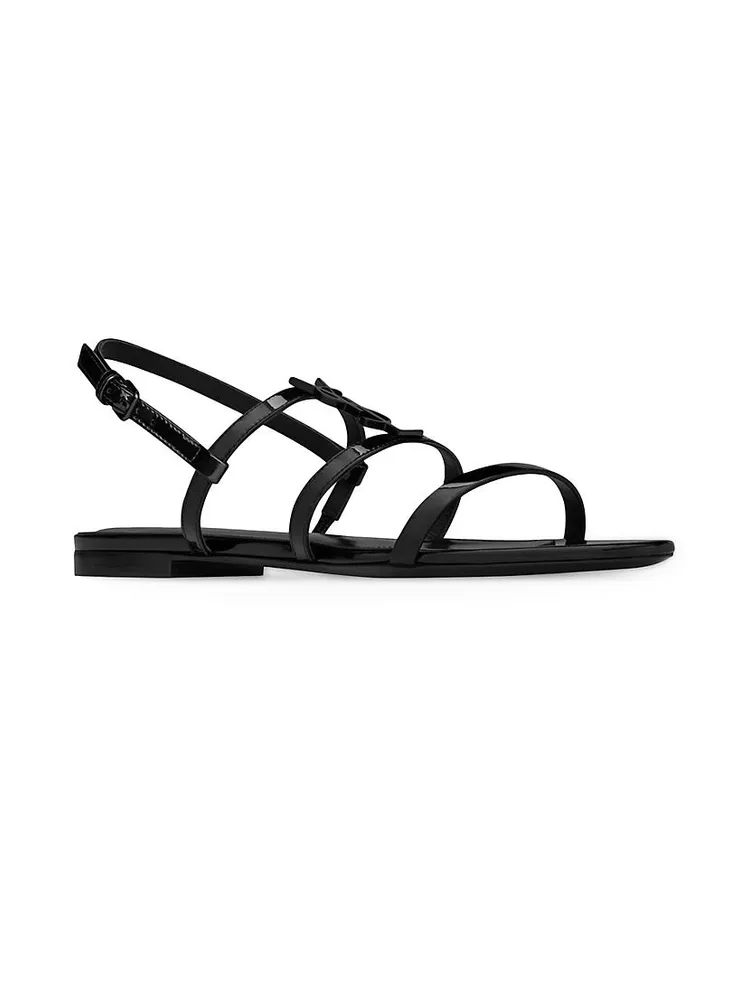 Cassandra Flat Sandals Patent Leather With Black Monogram