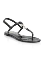 Cassandra Croc-Embossed Leather Slingback Thong Sandals