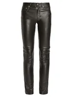 Skinny Pants Stretch Grained Leather