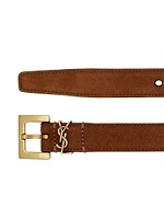 Cassandre Thin Belt with Square Buckle Suede