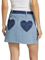 Heart-Pocket Denim Miniskirt