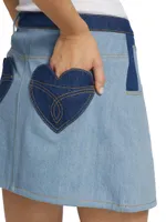 Heart-Pocket Denim Miniskirt