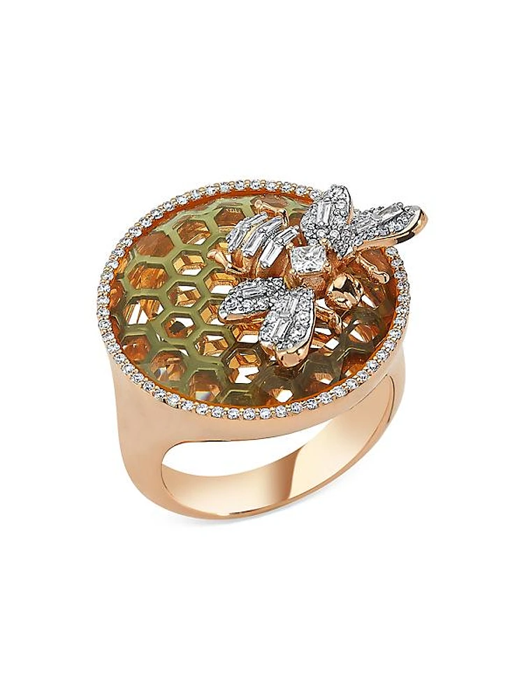 Honey 18K Rose Gold & 0.57 TCW Diamond Bee Ring