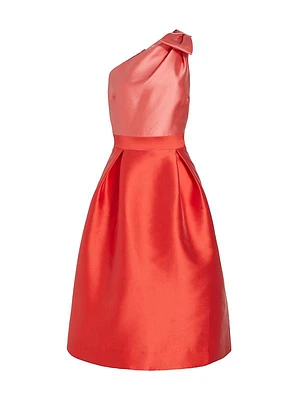 One-Shoulder Colorblocked Satin Cocktail Dress