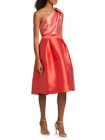 One-Shoulder Colorblocked Satin Cocktail Dress