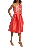 One-Shoulder Colorblocked Satin Cocktail Dress