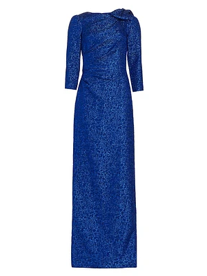 Jacquard-Knit Metallic Bow Gown