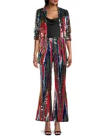 Kelly Sequin High-Waist Flared Trousers