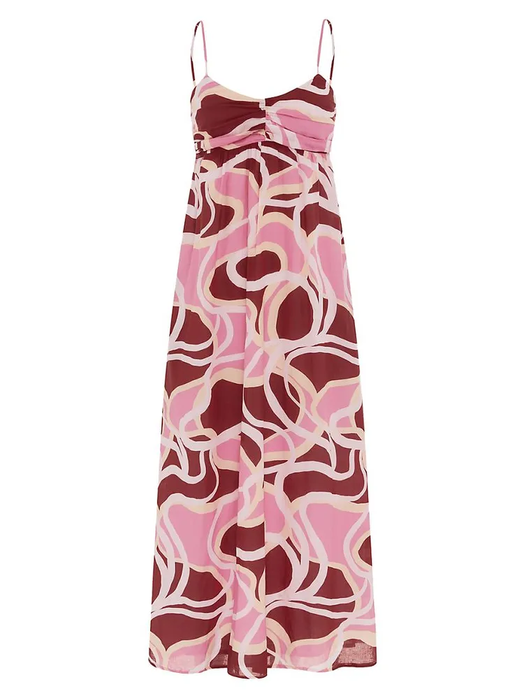 Rio Printed Cotton Ruched Maxi Dress