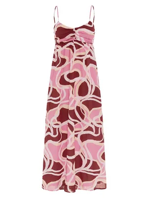 Rio Printed Cotton Ruched Maxi Dress