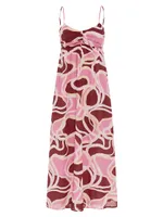 Rio Printed Cotton Ruched Maxi Dress