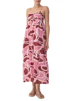 Rio Printed Cotton Ruched Maxi Dress