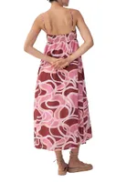 Rio Printed Cotton Ruched Maxi Dress