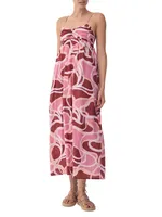 Rio Printed Cotton Ruched Maxi Dress