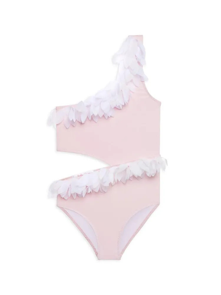 Little Girl's & Petal-Trim Cut-Out Bathing Suit