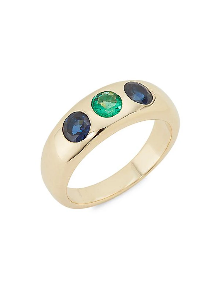 Gemma 14K Yellow Gold, Blue Sapphire & Emerald Ring