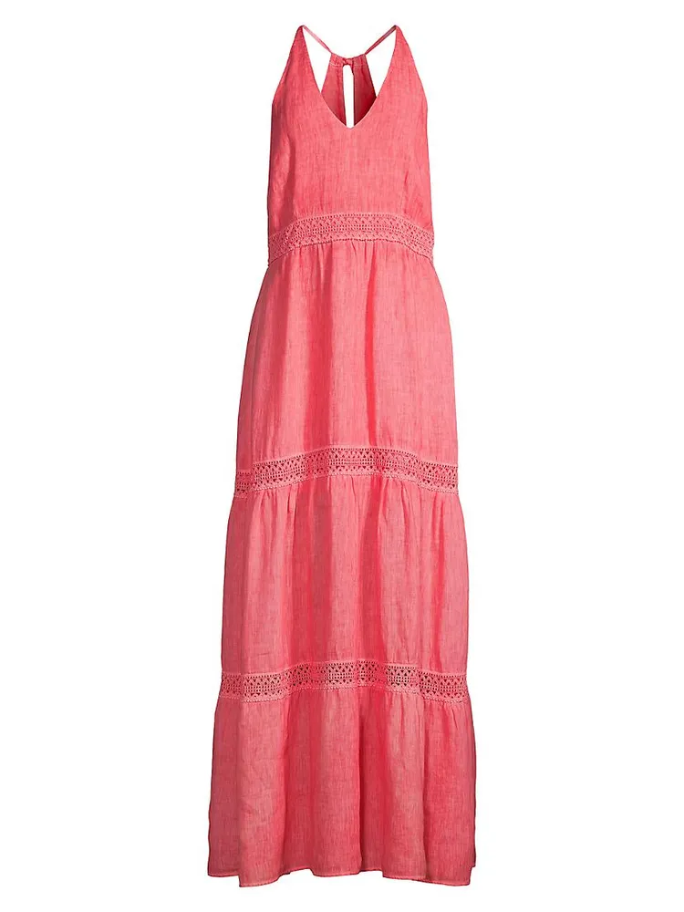 Resort Linen Tiered Halter Maxi Dress