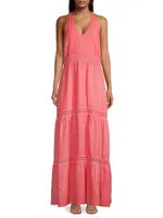 Resort Linen Tiered Halter Maxi Dress