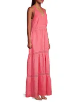 Resort Linen Tiered Halter Maxi Dress