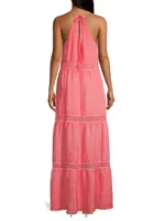 Resort Linen Tiered Halter Maxi Dress